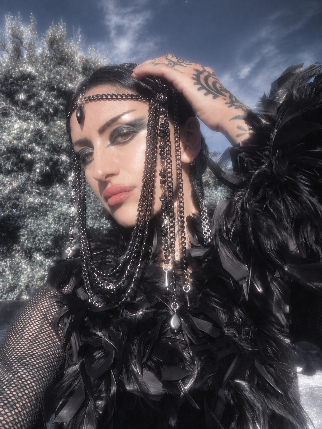 Black Swan & Crow Chain Headpiece – Gothic Crystal Headpiece