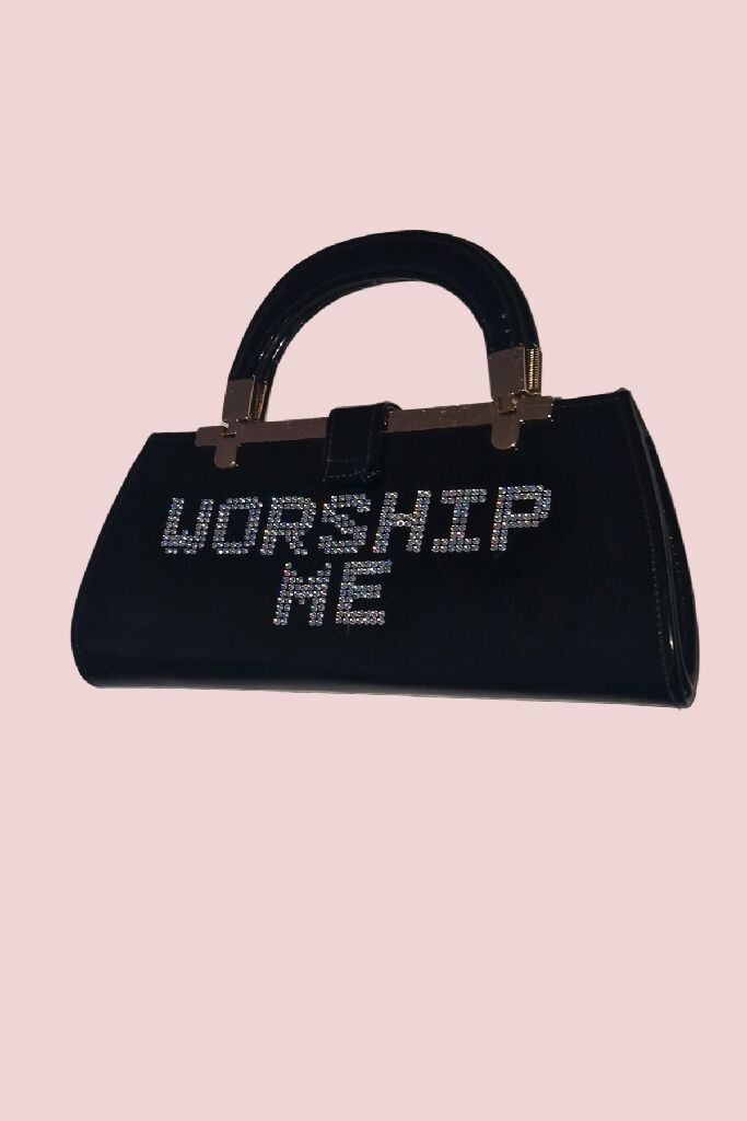 Upcycled 'WORSHIP ME' Vintage Rhinestone Handbag