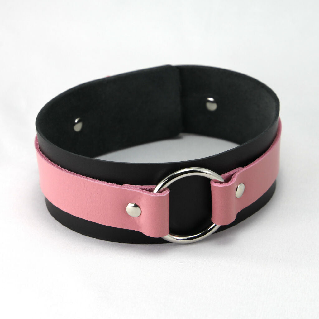 Leather Collar Black/Pink