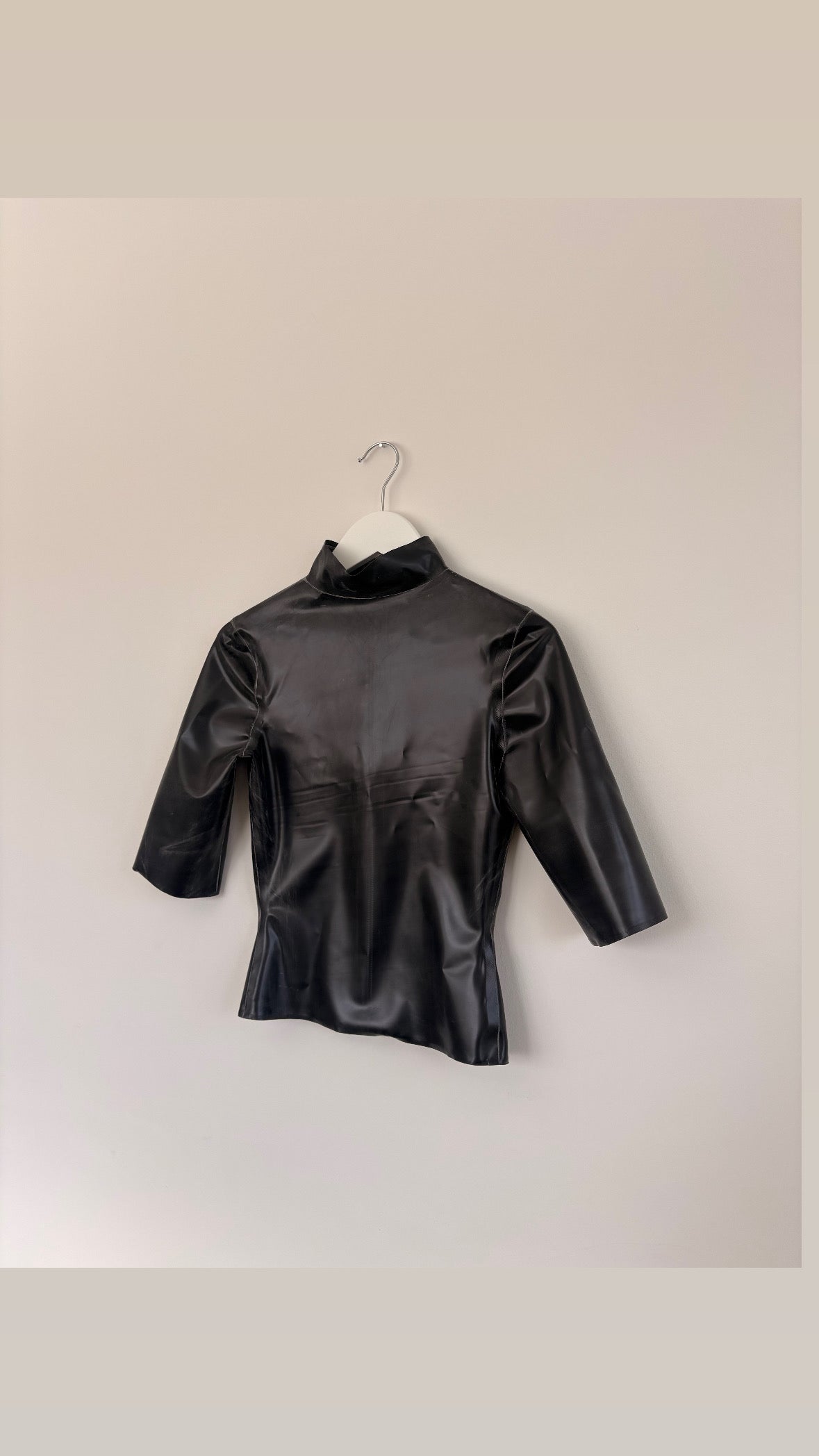 Latex High Neck, Crop Sleeved T-shirt