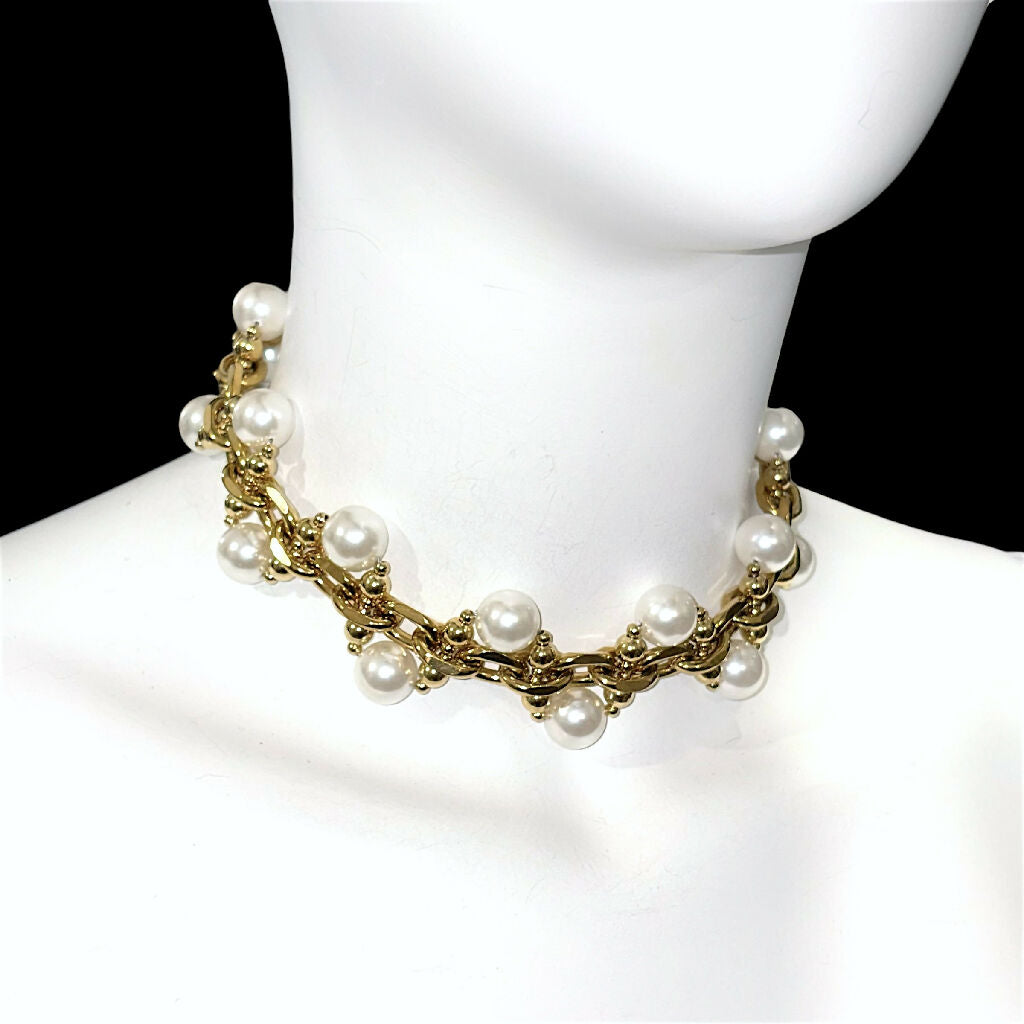 18k gold Pearl TanGle choker /Necklace