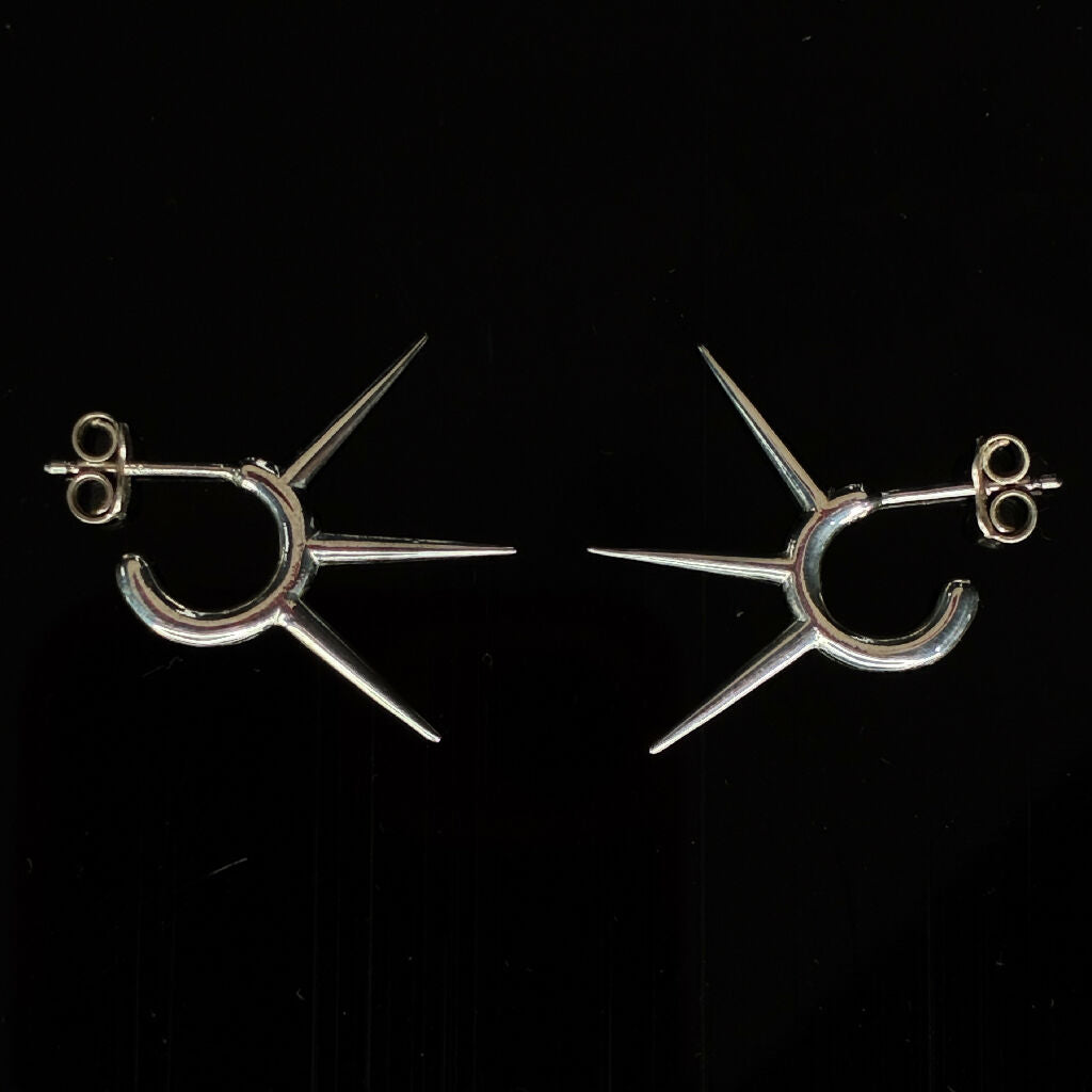 Triple penetration - stiletto spikes ear studs, sterling silver