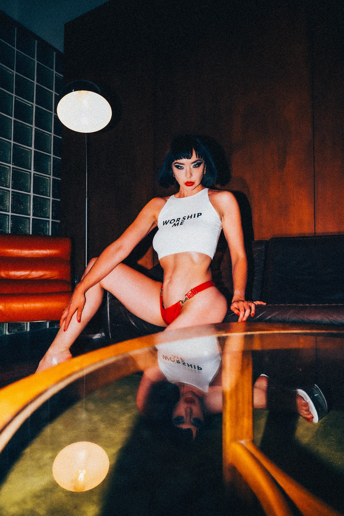 WORSHIP ME Crop Racer Top