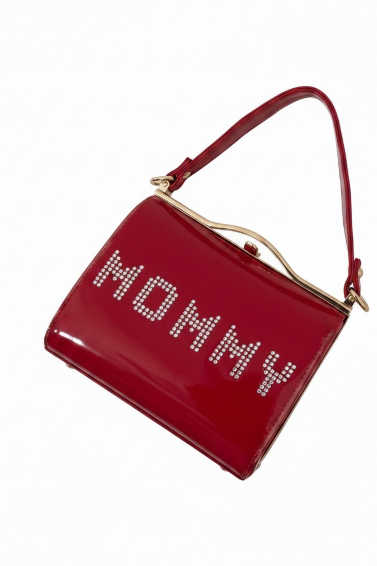 MOMMY UPCYCLED VINTAGE STYLE RHINESTONE RED HANDBAG