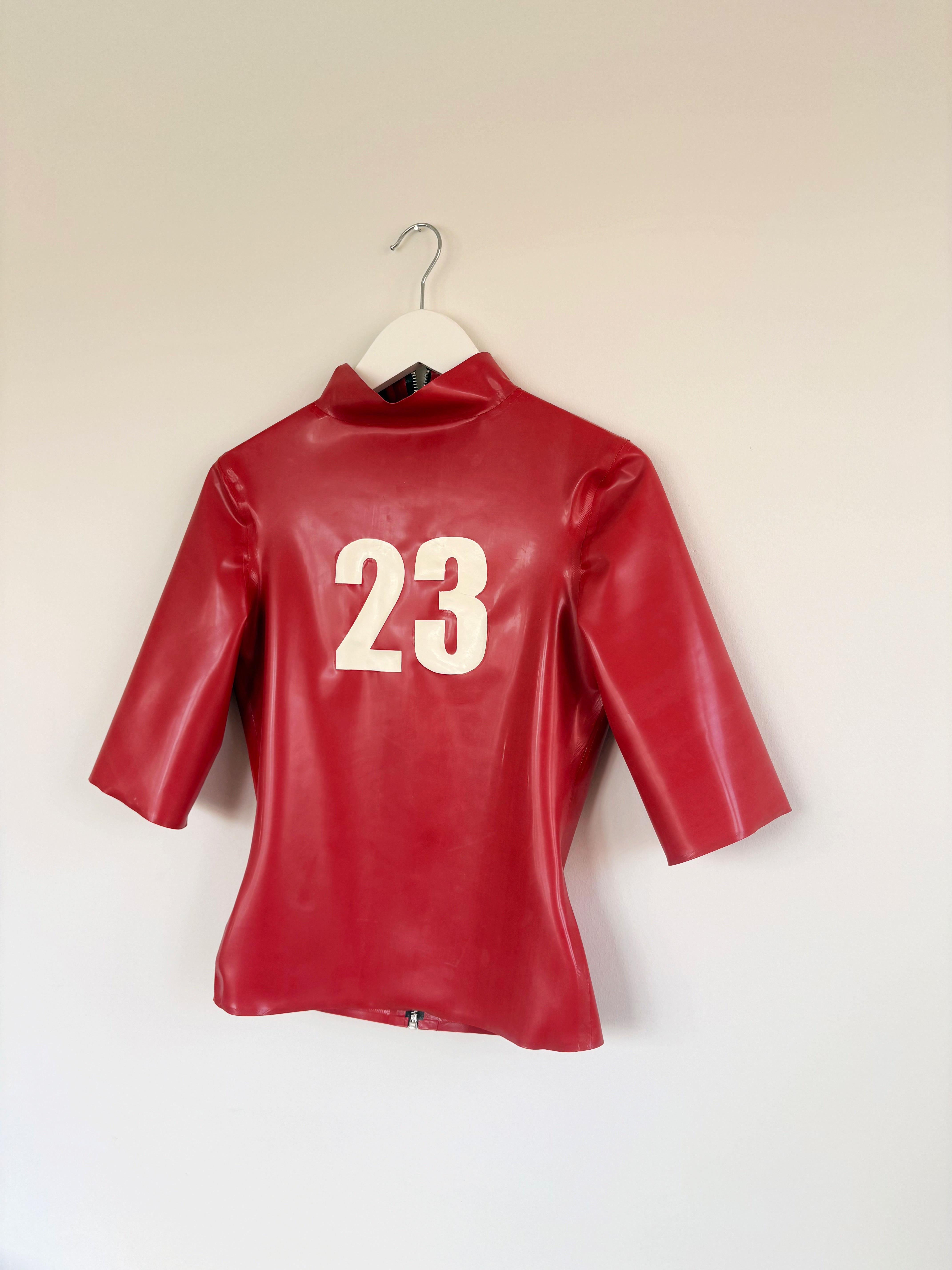 Latex personalised High Neck, Crop Sleeved T-shirt