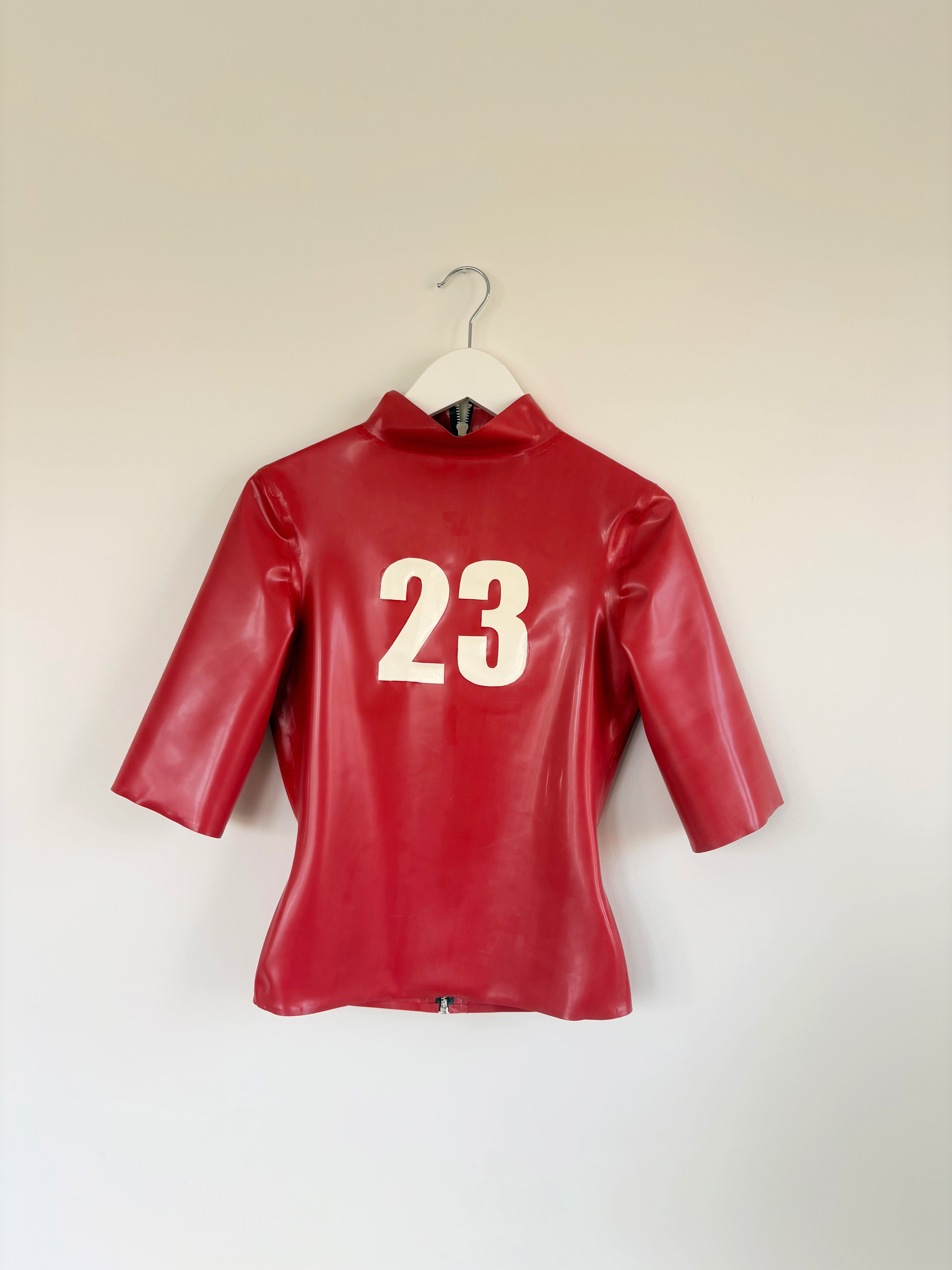 Latex personalised High Neck, Crop Sleeved T-shirt