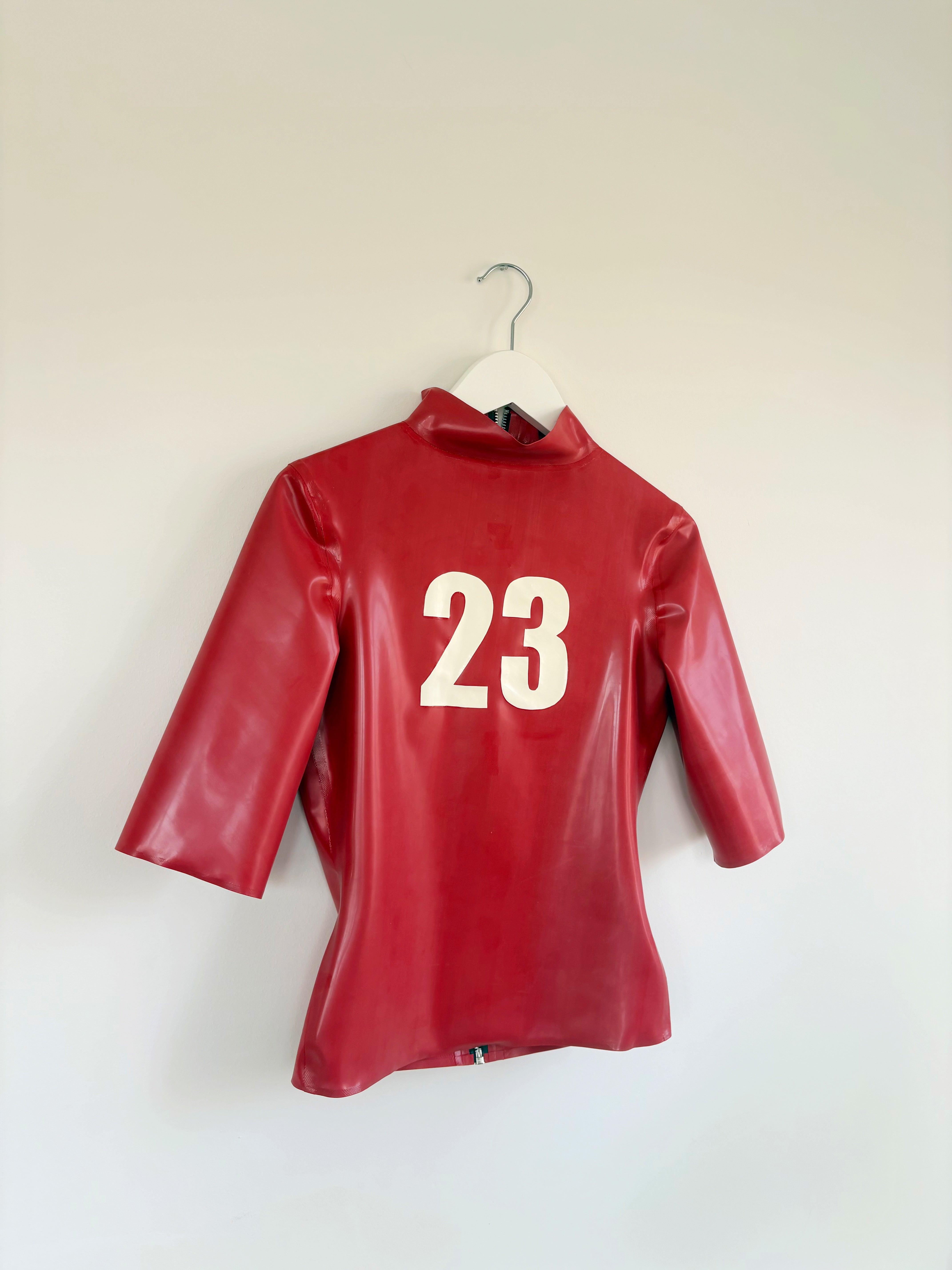 Latex personalised High Neck, Crop Sleeved T-shirt