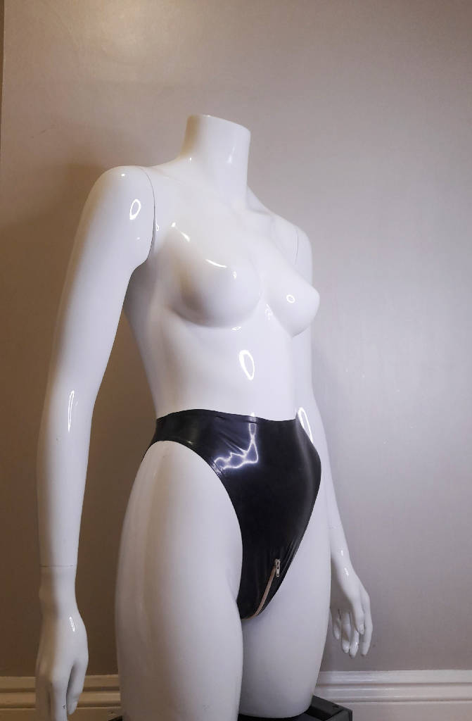 Latex Crotch Zip Thong Back Knickers. Custom Made