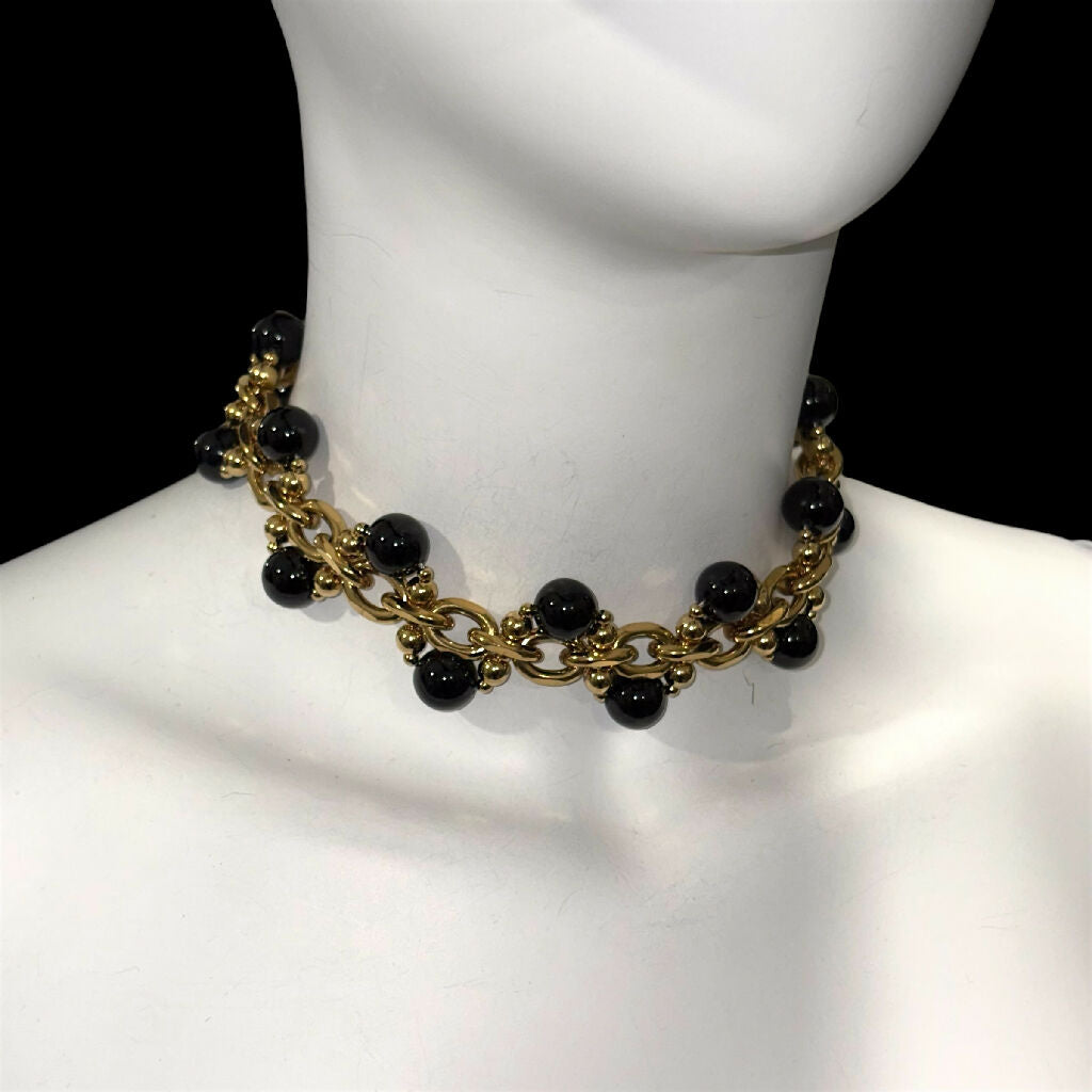 18k gold Natural ONYX TanGle choker /Necklace