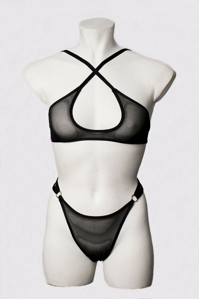 Strappy Black Bra and G String Set - ISHTAR