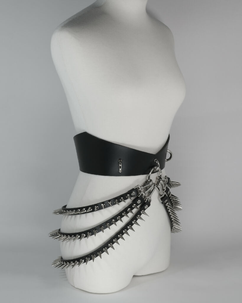 Leather Belt with D-rings and Spiked Straps