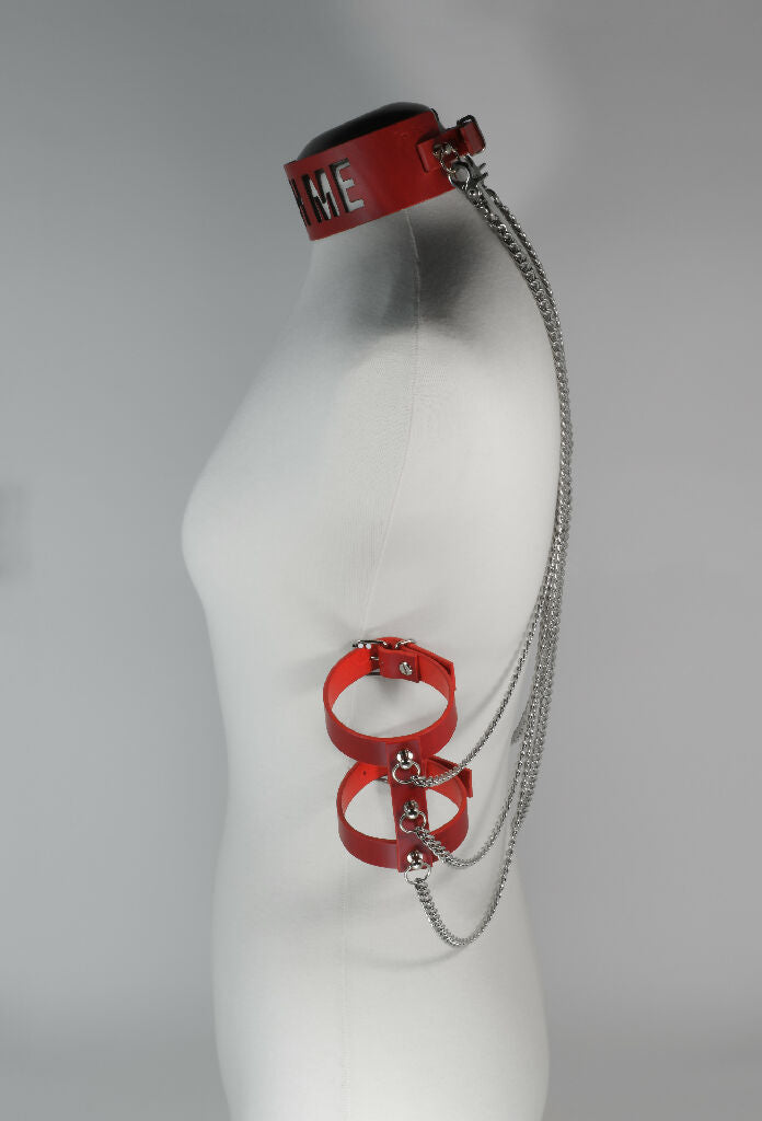 Leather Choker Lasercut with Arm Cuffs and chains