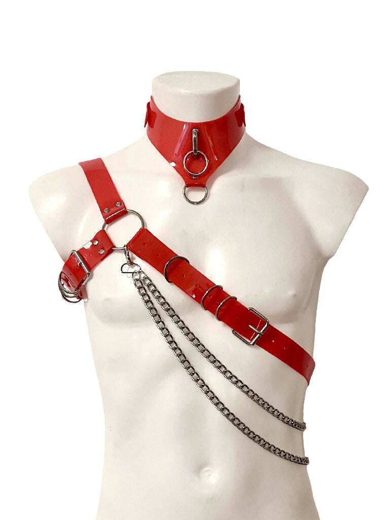 OBEY SET - RED PVC - HARNESS / COLLAR / CUFFS