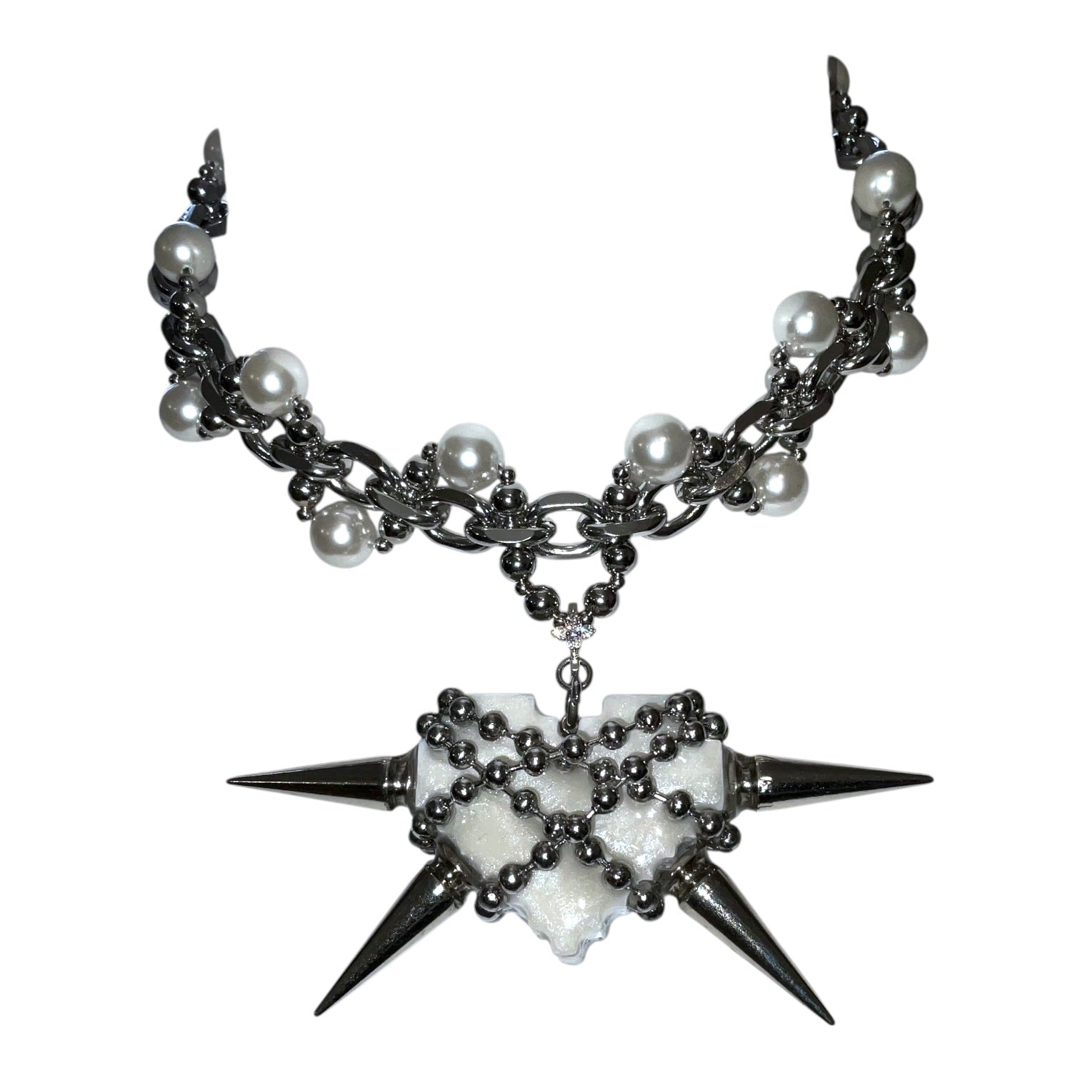 The Siren’s Heart spiked pearls choker /collar / necklace