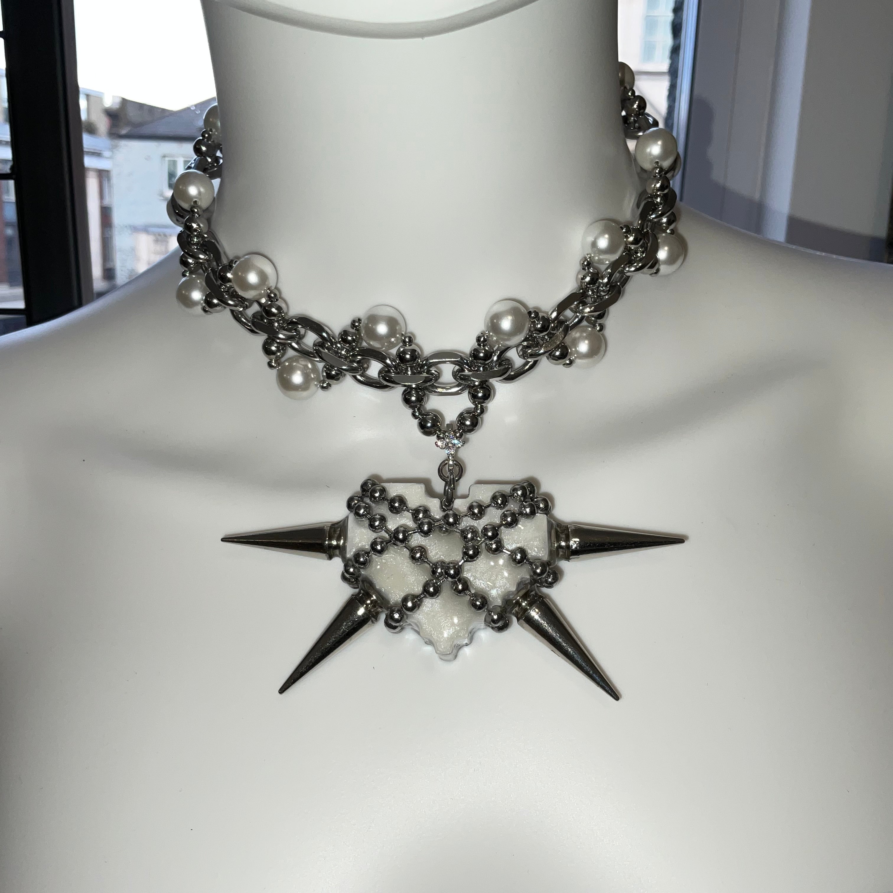 The Siren’s Heart spiked pearls choker /collar / necklace