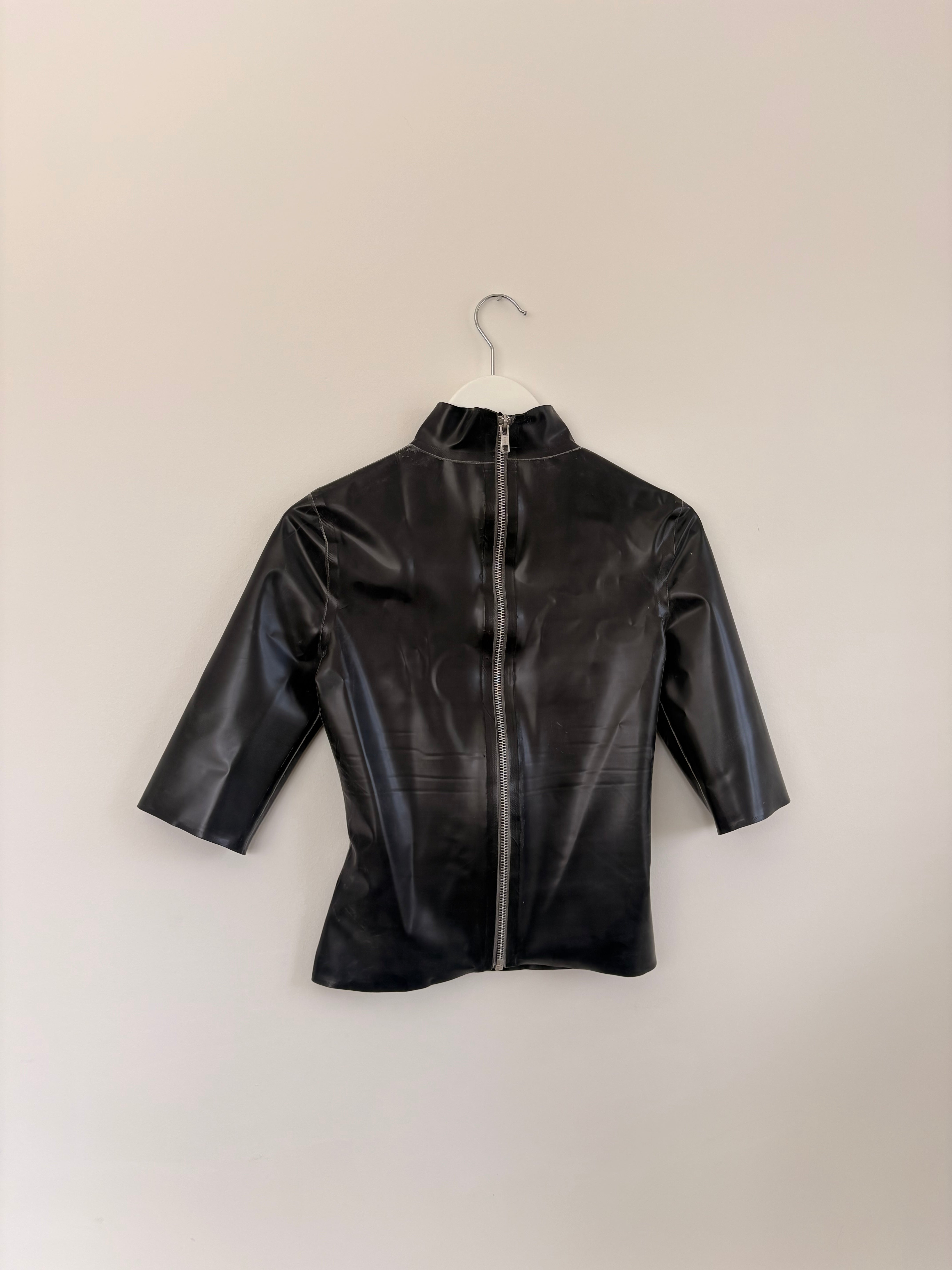 Latex High Neck, Crop Sleeved T-shirt