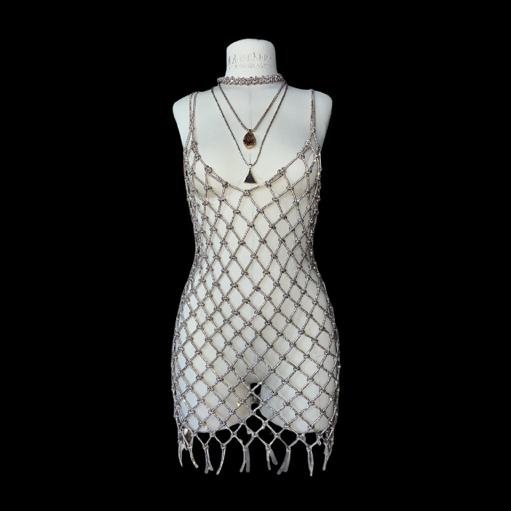 Rhinestone V-neck Top with Long Fringe - SHOWROOM