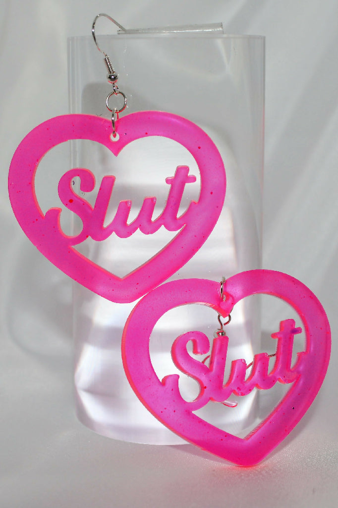 Slut Heart Cut Out Earrings