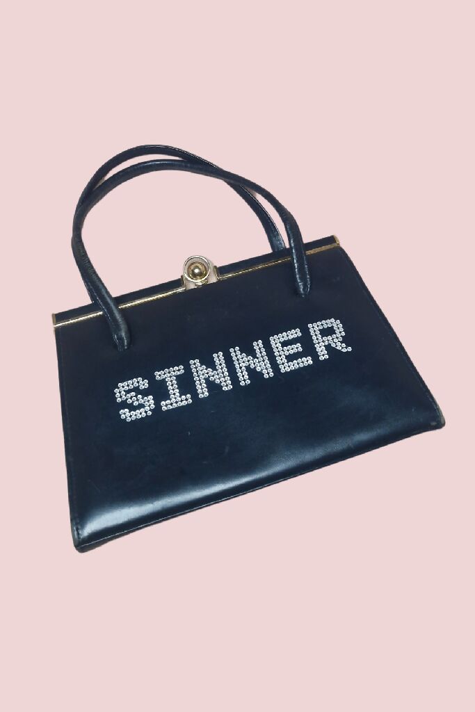 'SINNER' Vintage Upcycled Navy Kelly Handbag ❤️?