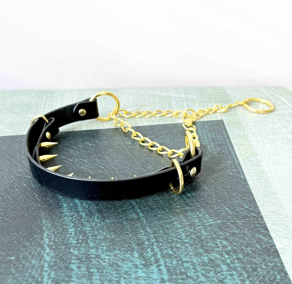 Compliance Spiked Leather Martingale Collar