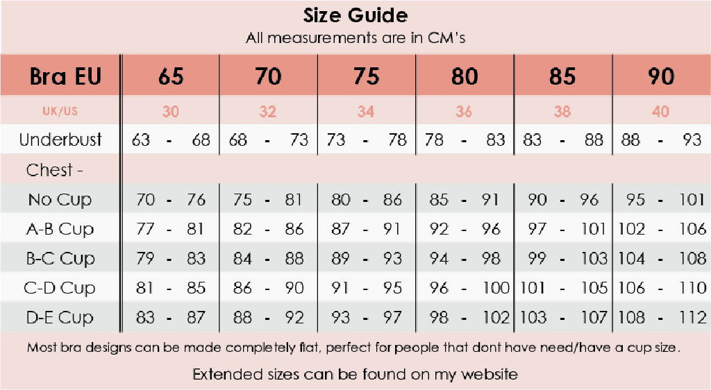 Charmskool size chart BRA