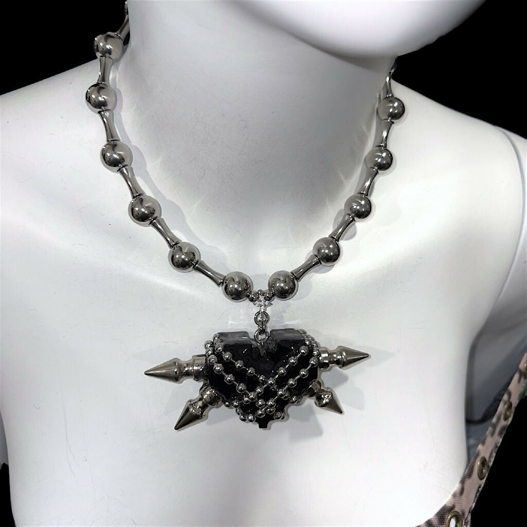 Gaged Steel Dark Heart necklace