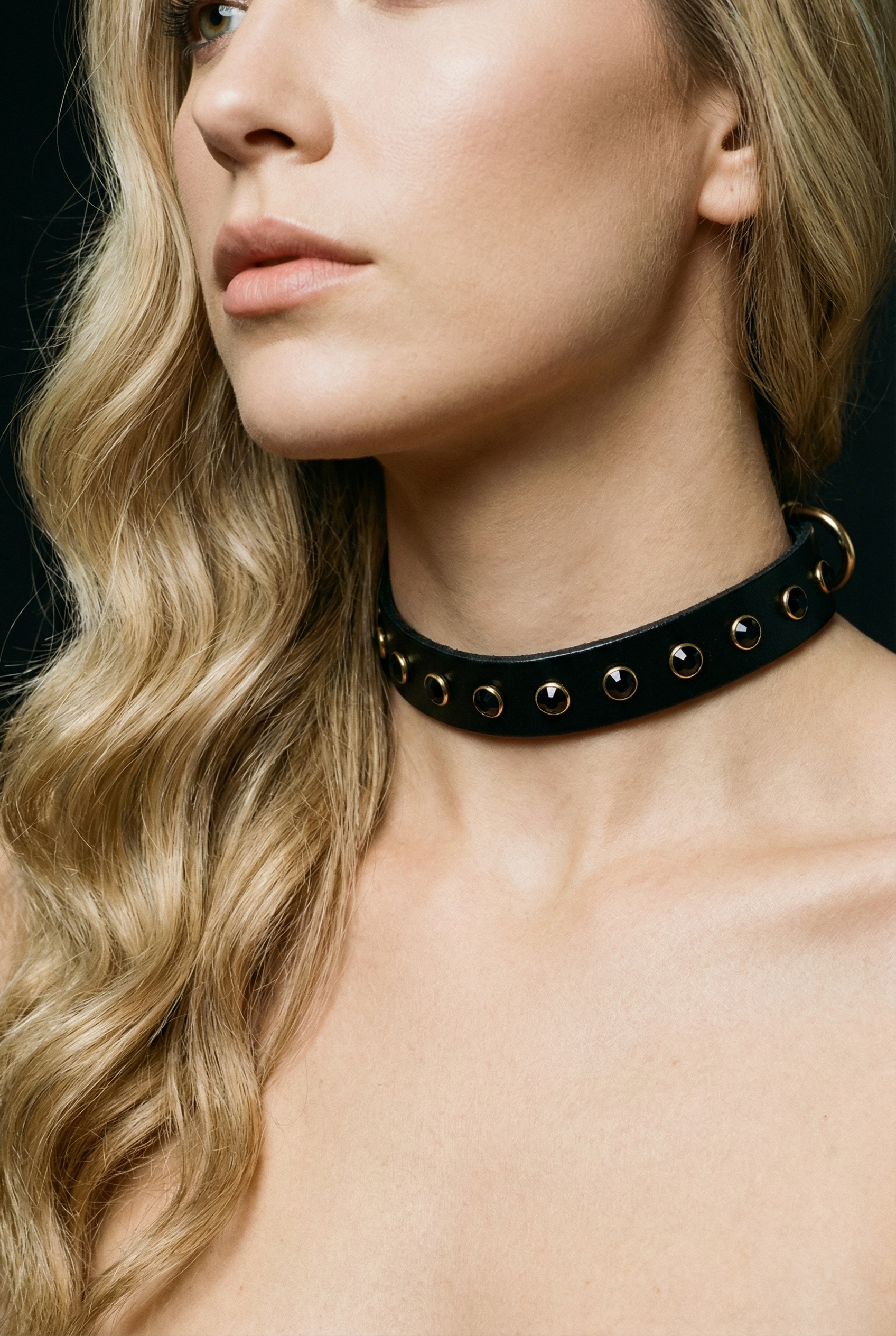 Leather Choker with Rhinestones "Crystal"