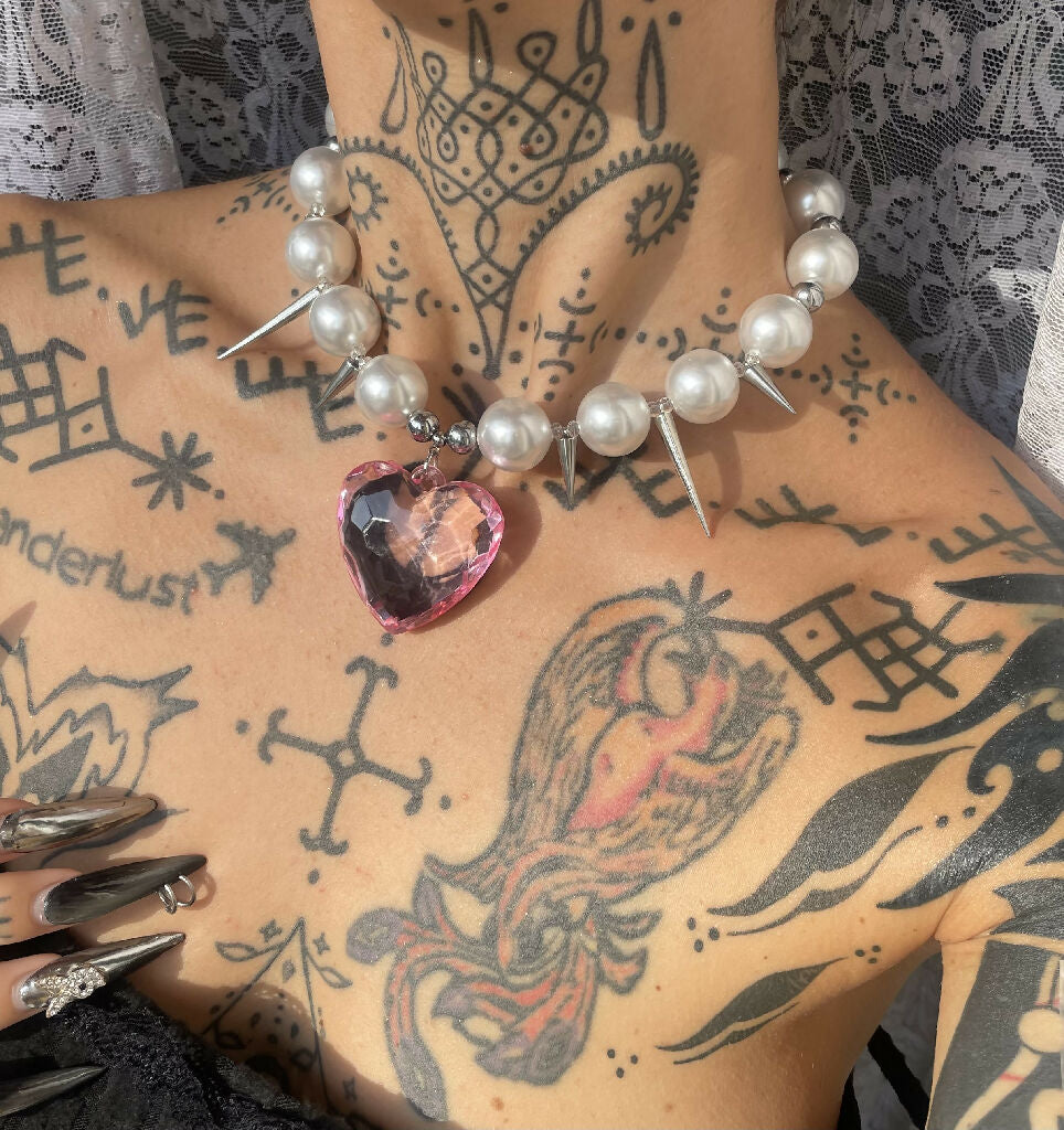 Pink heart spiked necklace