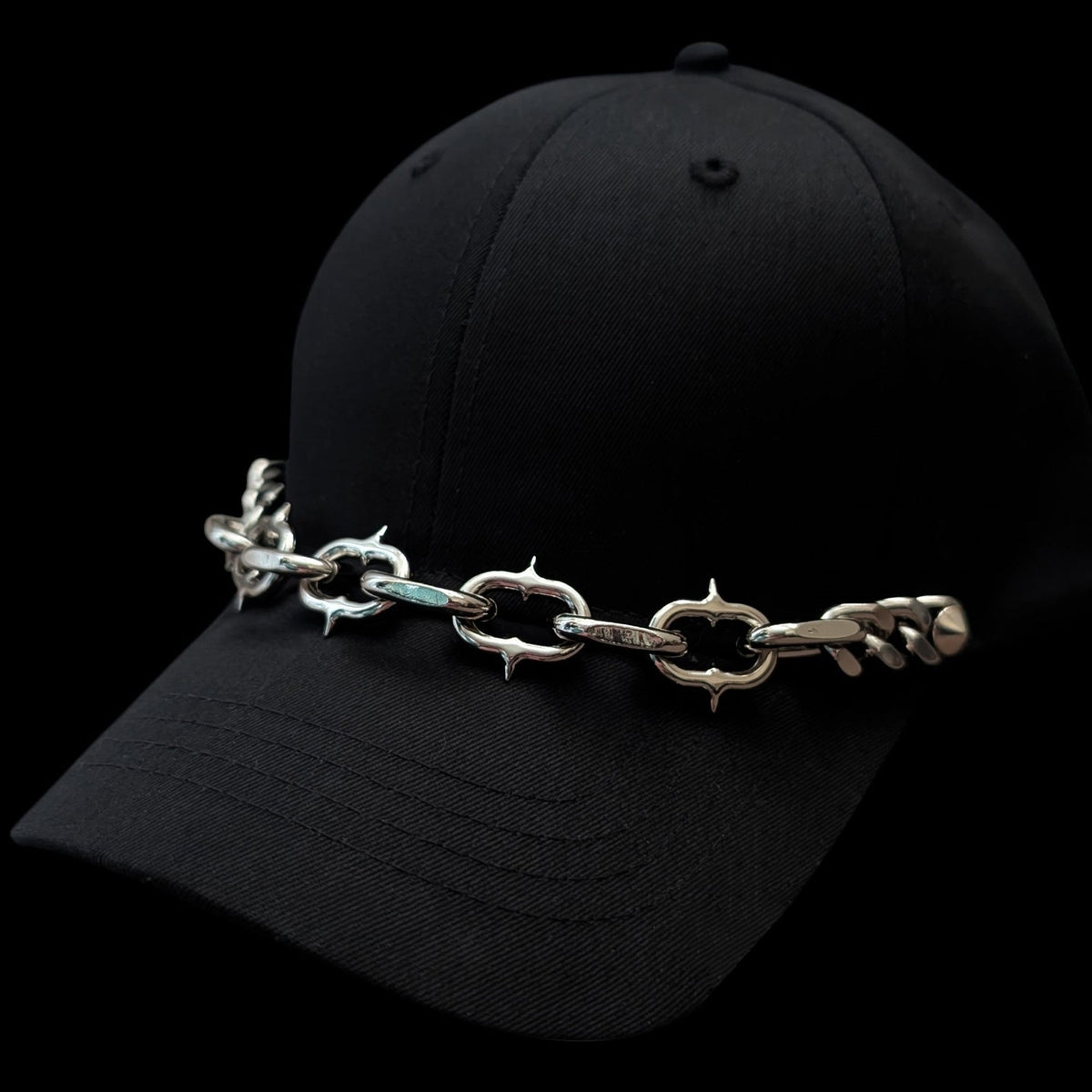 LIVE WIRE | Black Baseball Cap, Silver-Tone Chain Detail
