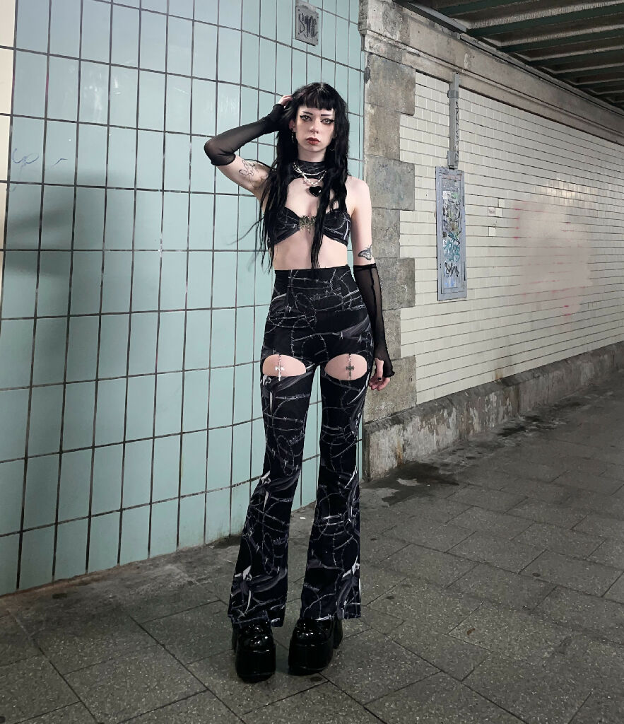 Corset High waist &Thorns printed mesh trousers