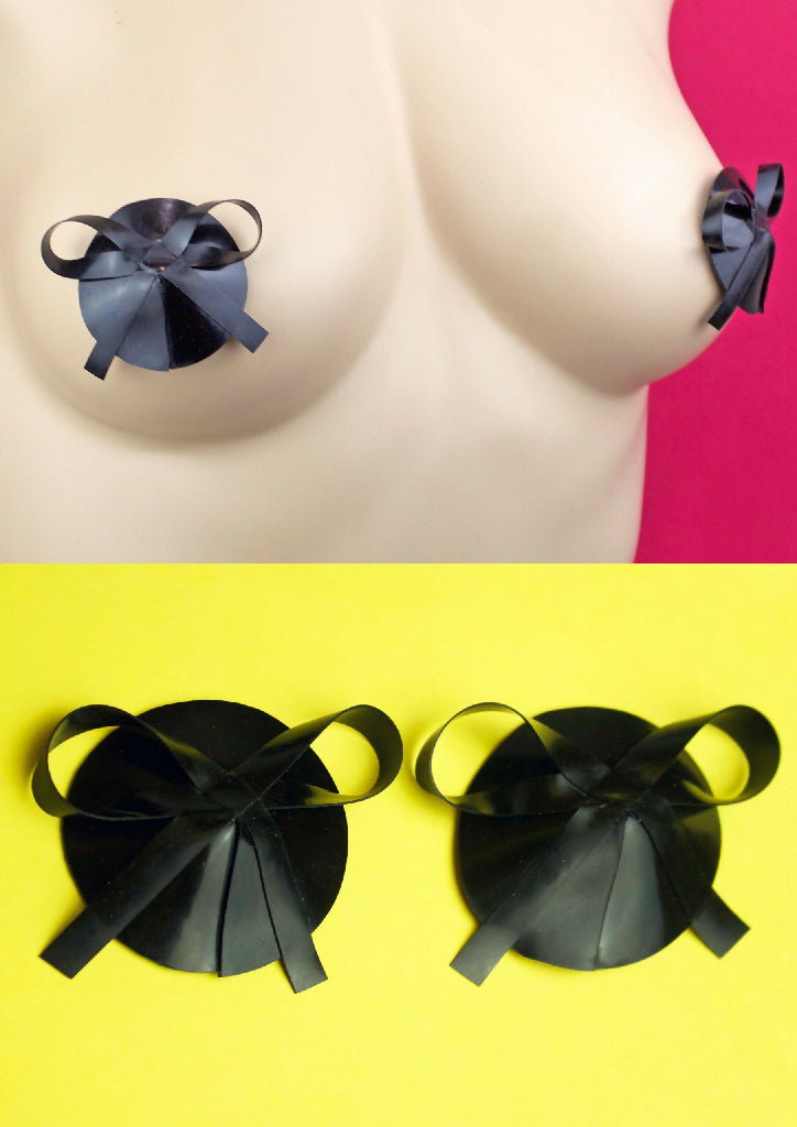 BOW LATEX NIPPLE PASTIES ( PICK YOUR COLOUR )
