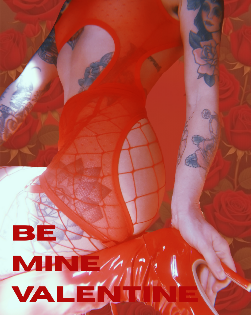 The Valentine AMORE overt suspender skirt in spicy red pin dot mesh LIMITED EDITION