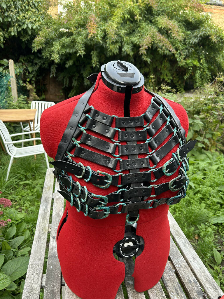 Carapace Leather chest harness with adjustable bust
