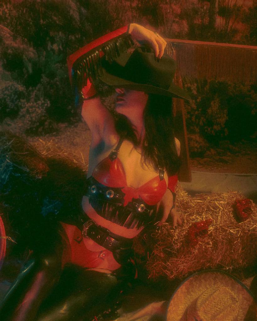 Red & Black Latex Western Fringe Bra
