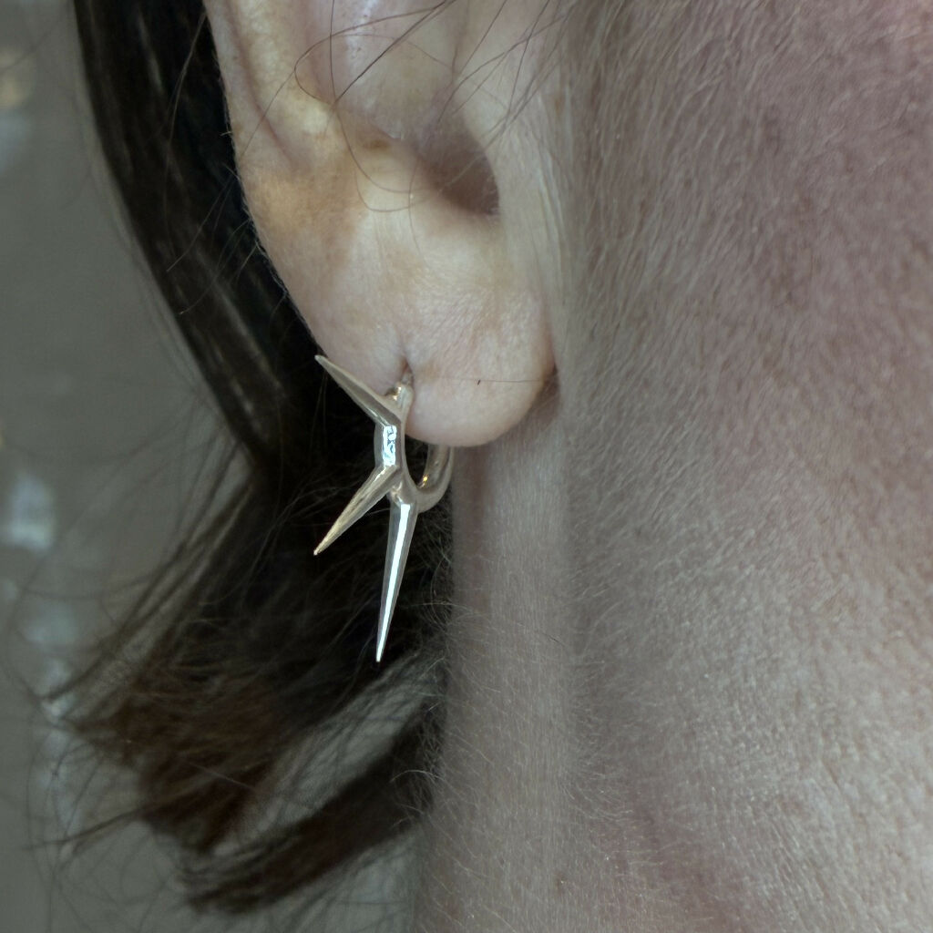 Triple penetration - stiletto spikes ear studs, sterling silver