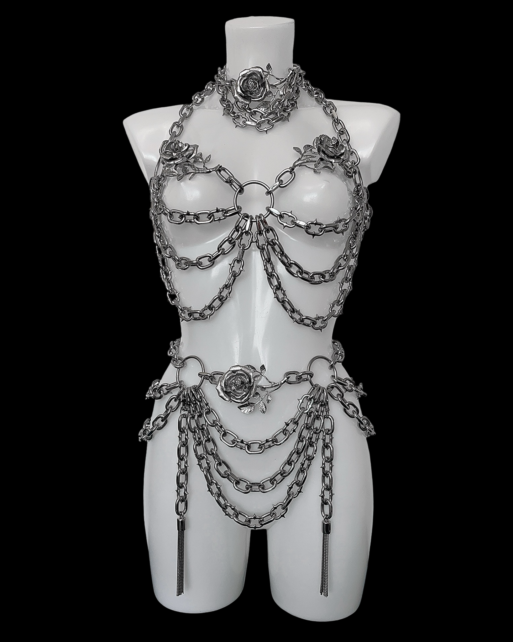 Mishka rose spiked chain harness, choker and belt set