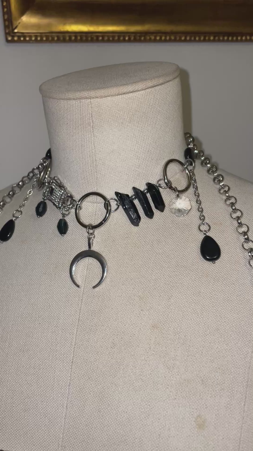 Load video: Black and silver necklace