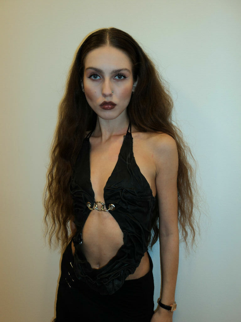 Latex open belly top