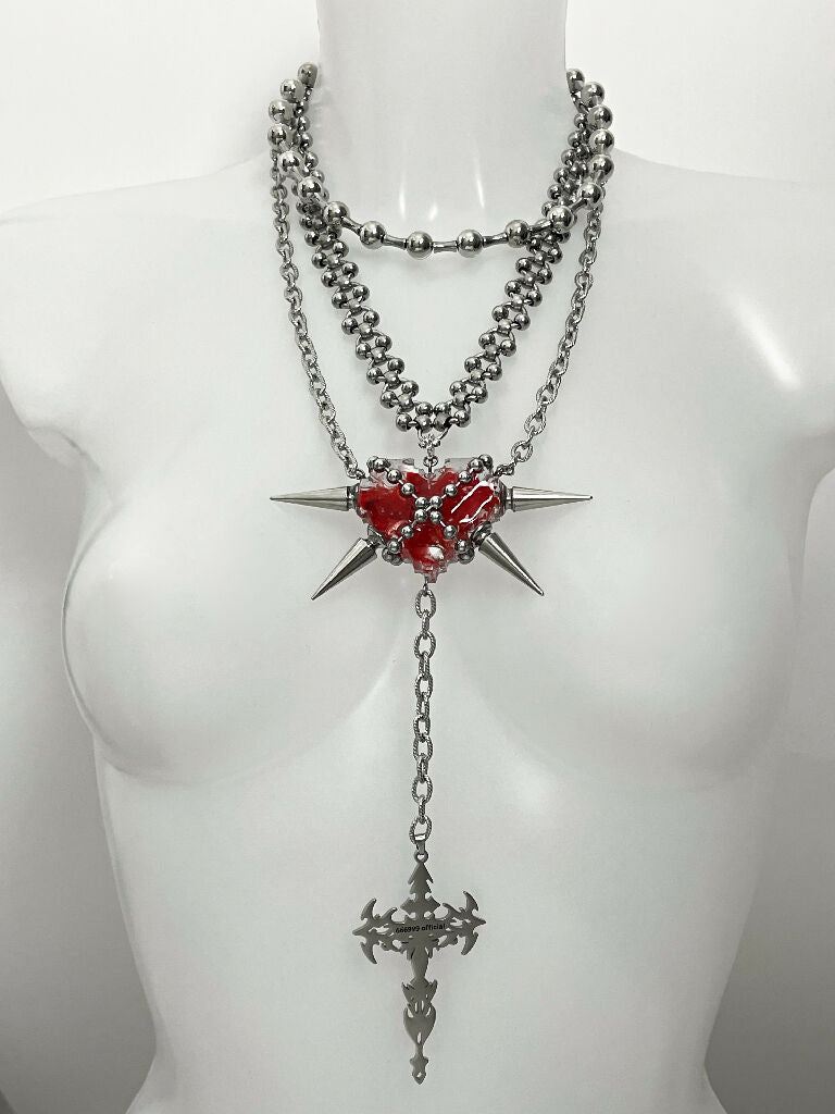 Eternal blood heart” three layer long necklace