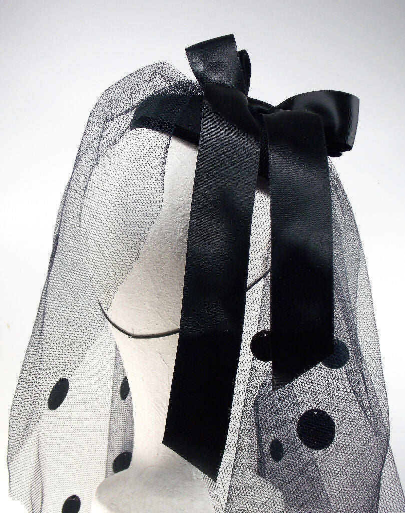 Black spot veil bow hat4