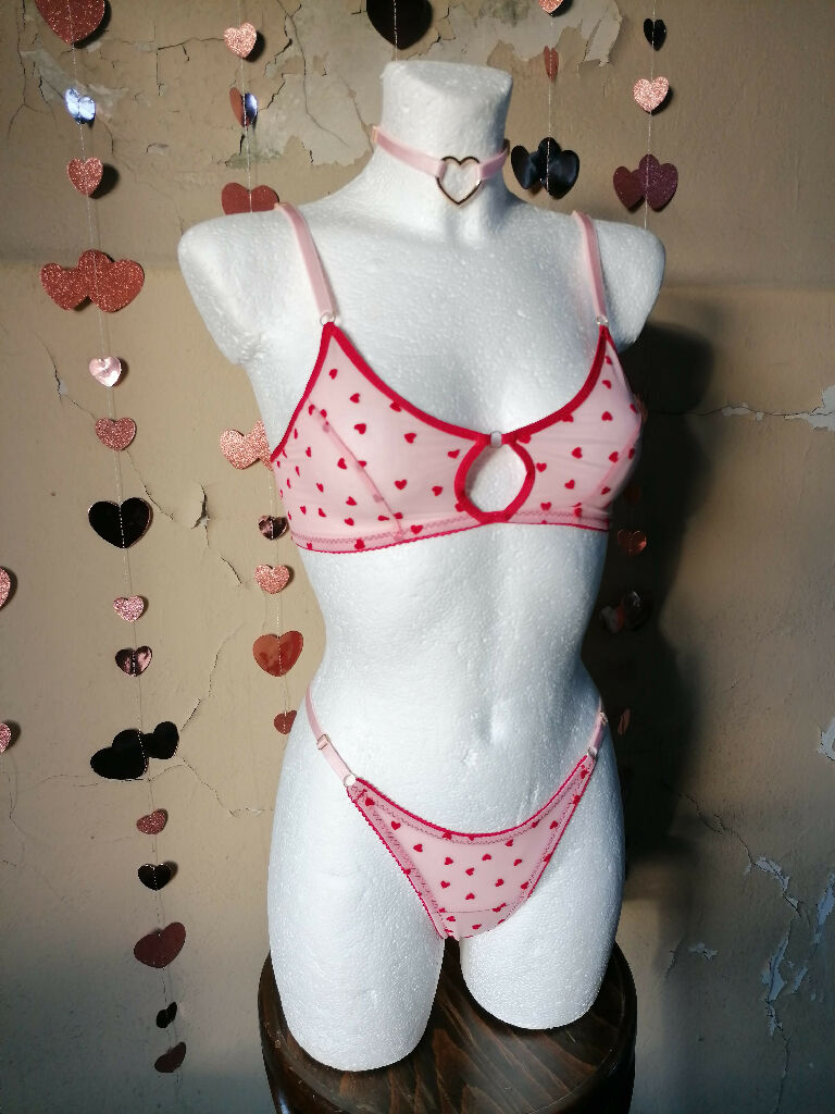 Pink Mesh Hearts Bra