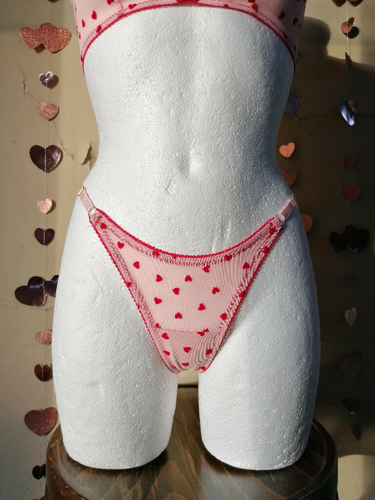 Pink Hearts Mesh Thong - SHOWROOM