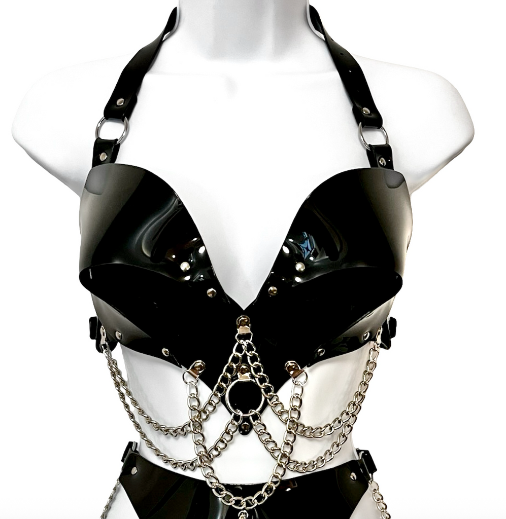 HEART IN CHAINS Bra Only Black and Silver