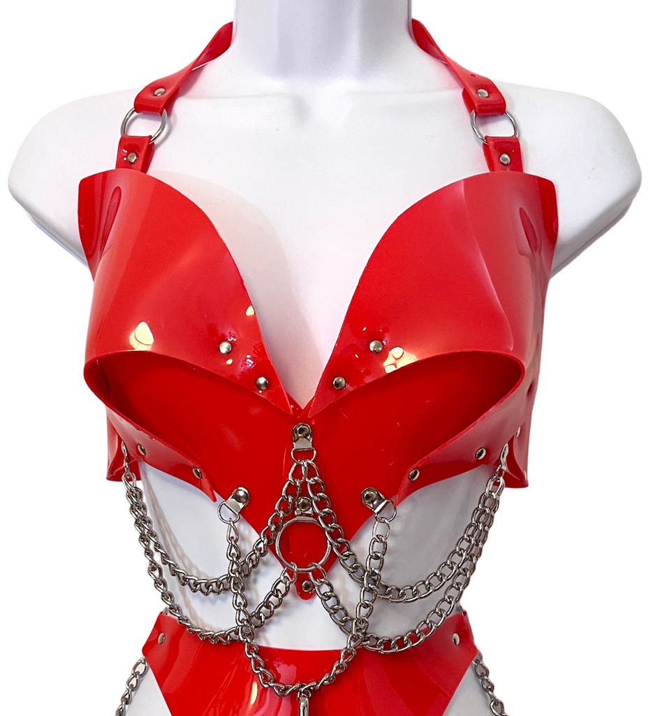 HEART IN CHAINS BRA ONLY - Red and Silver