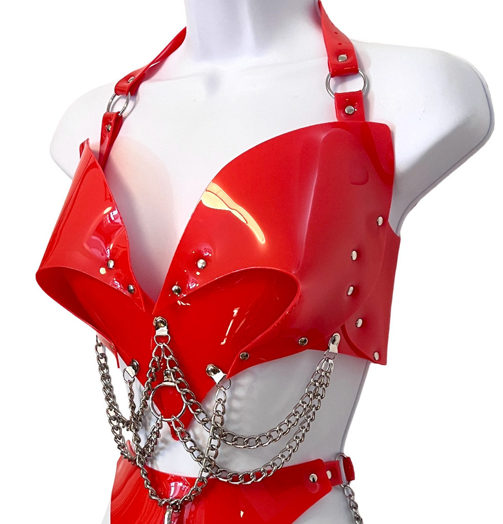 HEART IN CHAINS BRA ONLY - Red and Silver