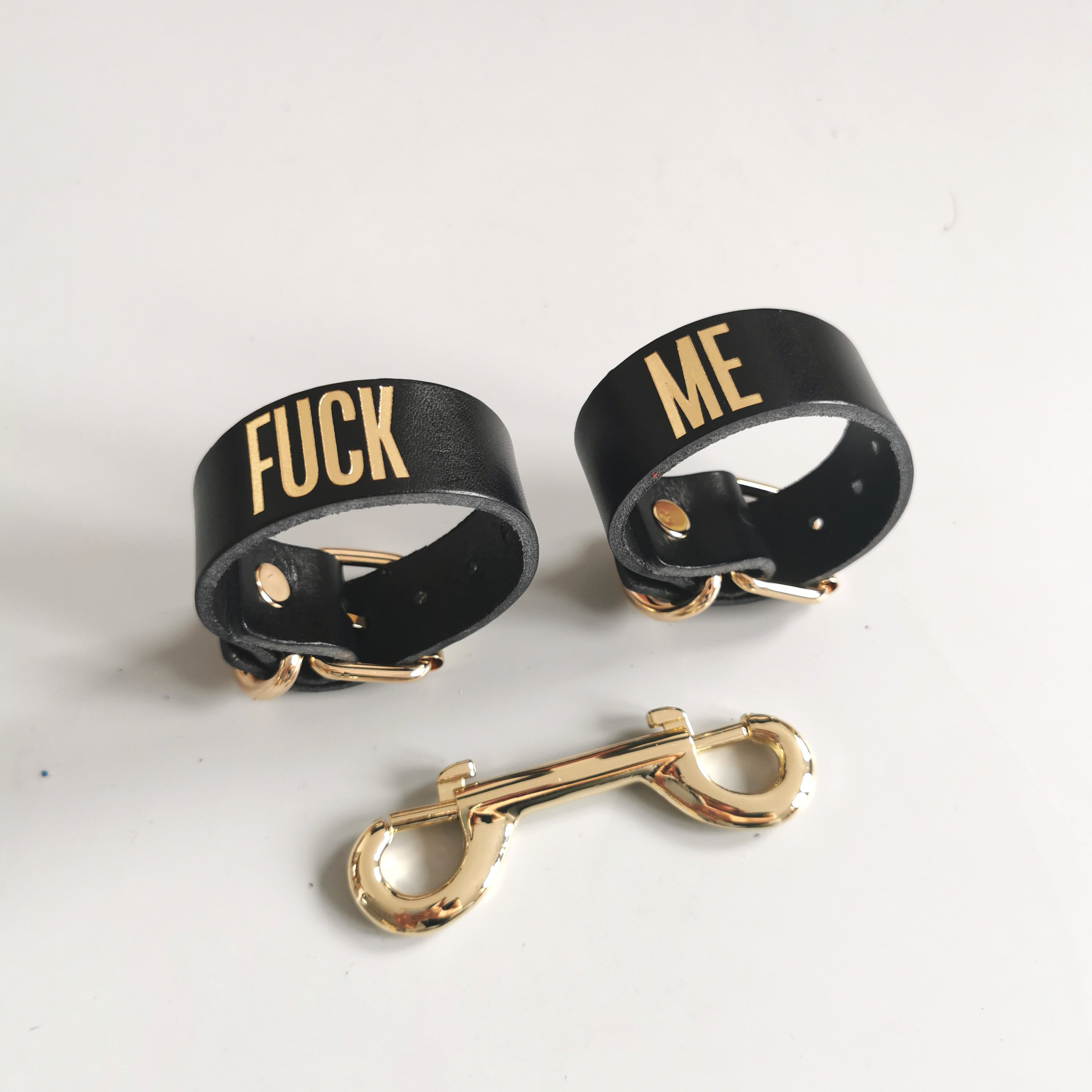Leather Handcuffs "Fuck Me"