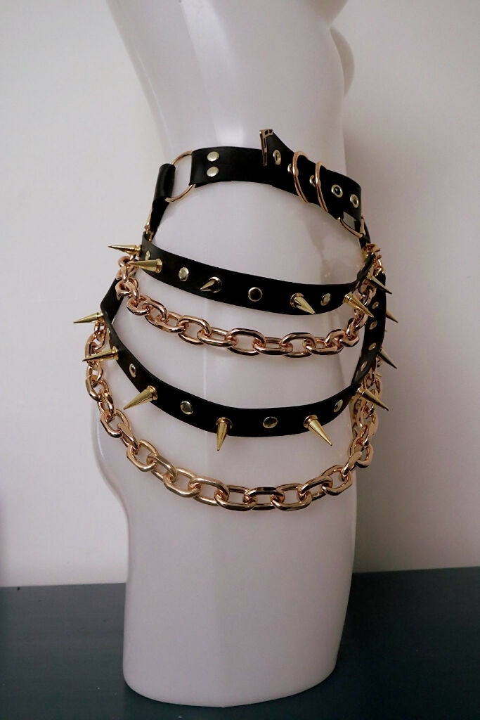 Lyra chain and spike statement harness belt