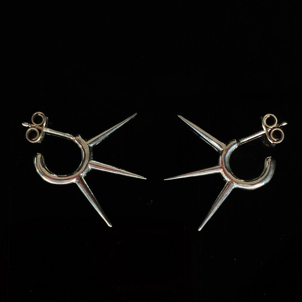 Triple penetration - stiletto spikes ear studs, sterling silver