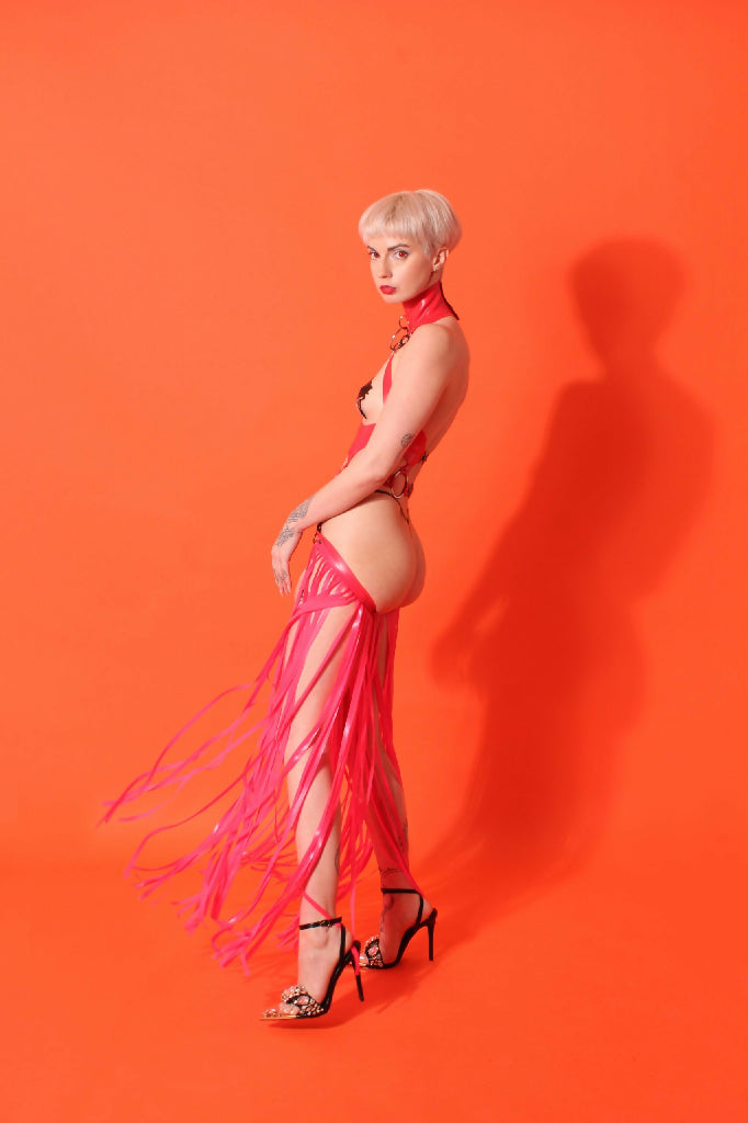 COLLARED LATEX BODY HARNESS (OPTIONAL LEG FRINGE)