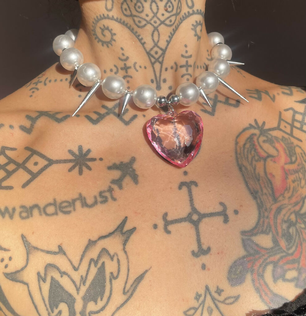 Pink heart spiked necklace